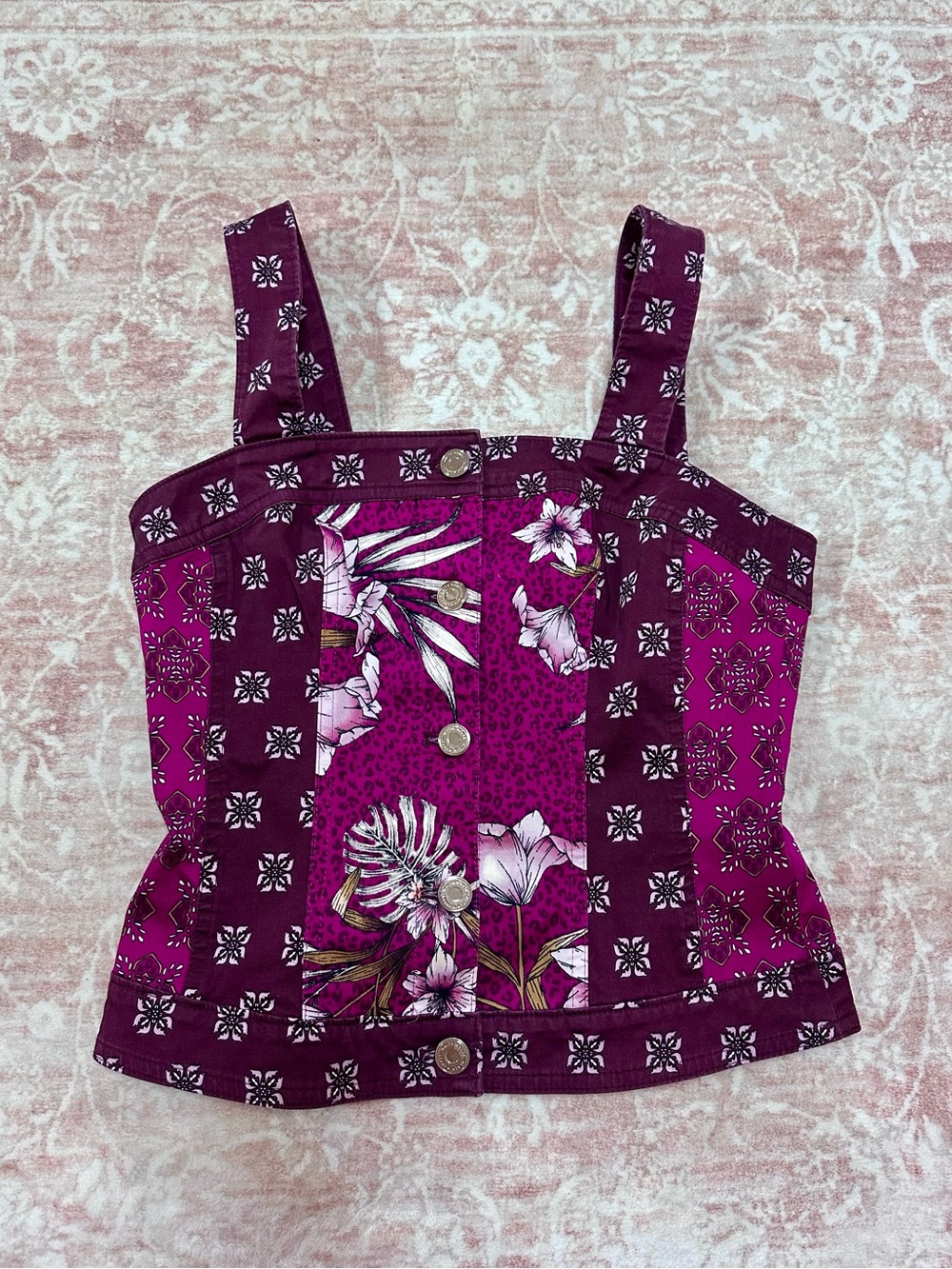 WHBM 🌺 Floral Bustier Cotton Buttoned Top